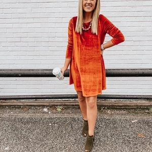 Orange velvet swing dress